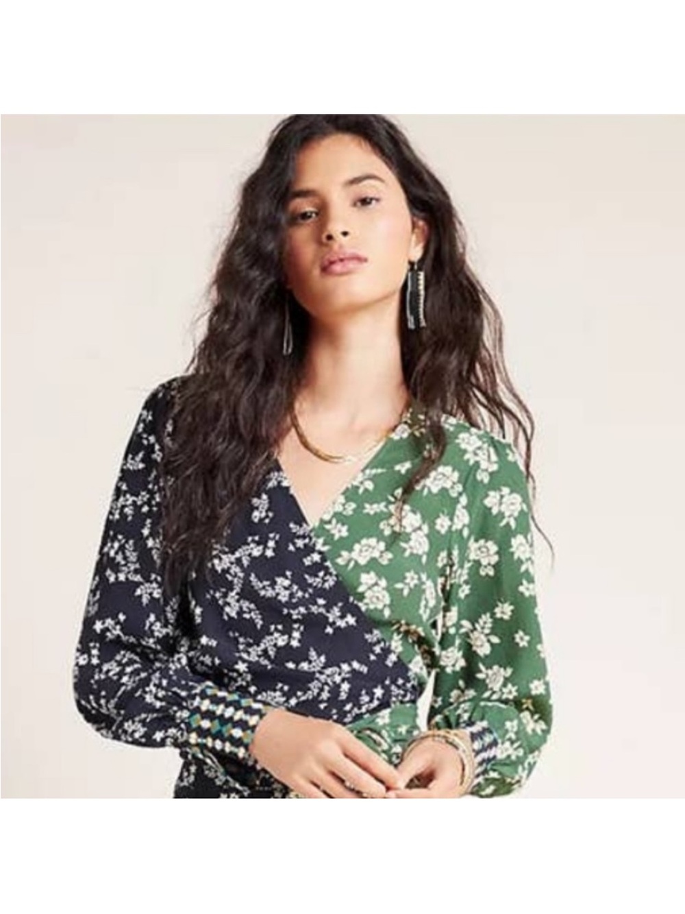 Kachel x Anthropologie  Floral Wrap Blouse in Green and Black size 10